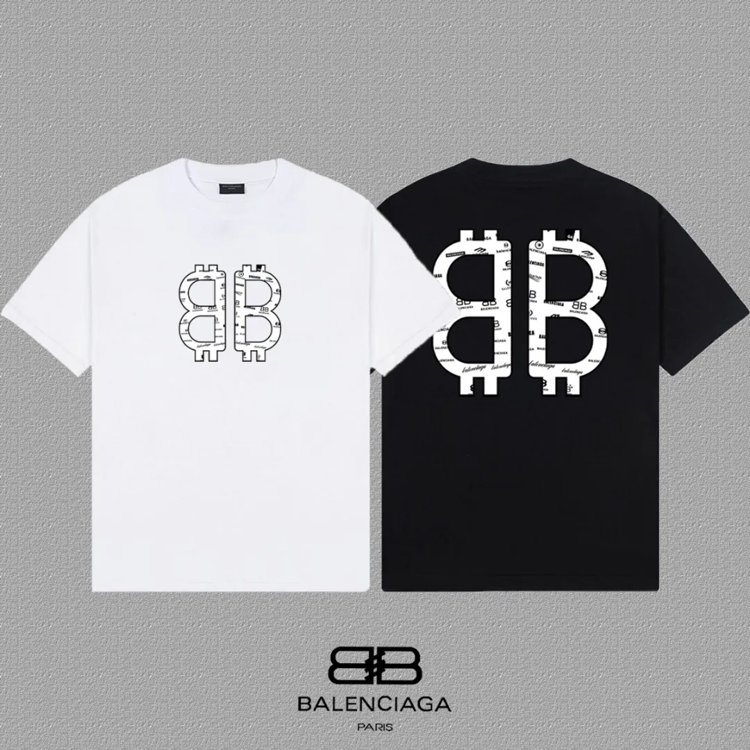 P80✨🔥 BALENCIAGA Paris lettering printed short-sleeved T-shirt. Custom-woven and dyed 300 grams of combed cotton heavyweight fabric. Zero color difference in threads. Perfect details. Different from the current currency version. Welcome to compare. Same Style for men and women. Must-sell in the picture above. Color: White Black Size: 1 2 3 4
